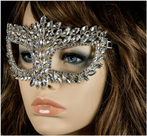 Drina Marquise Cluster Masquerade Mask | Crystal | Silver