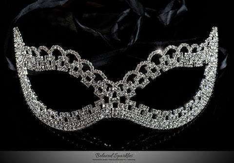 Lonie Swirl Cluster Masquerade Mask | Crystal | Silver
