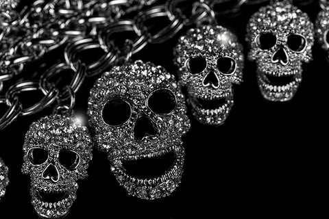 Skulls Cluster Clear Silver Goth Crytal Fashion Bracelet - 6.5in