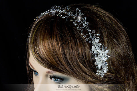 Estella Flower Spray Silver Headband | Swarovski Crystal - Beloved Sparkles
 - 7