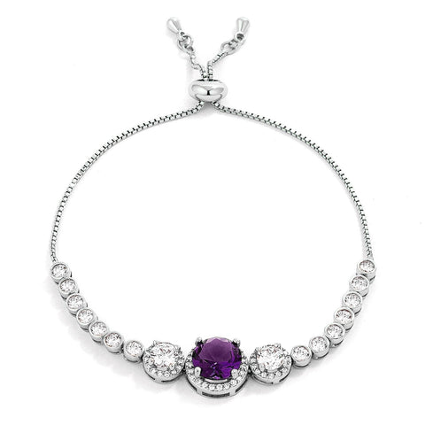 Abigail Amethyst Graduated CZ Bolo Slider Bracelet