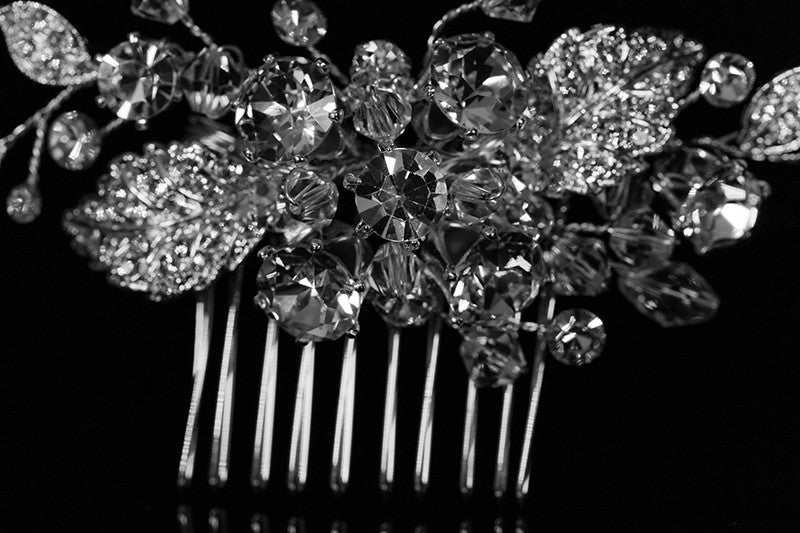 Derica Curved Leaves Hair Comb | Swarovski Crystal - Beloved Sparkles