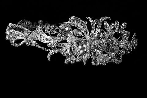 Keena Ribbon Cluster Silver Headband | Swarovski Crystal - Beloved Sparkles
 - 2