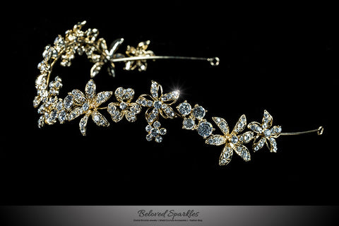 Loretta Flower Forehead Gold Headband| Swarovski Crystal - Beloved Sparkles
 - 2