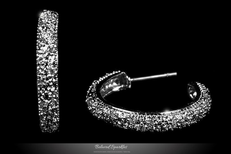 Nuria 24mm Pave Small Hoop Earrings | 3.5 Carat | Silver | Cubic Zirconia - Beloved Sparkles
 - 2