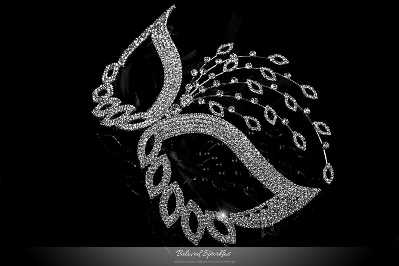 Glynn Art Deco Leaves Masquerade Mask | Silver | Crystal - Beloved Sparkles