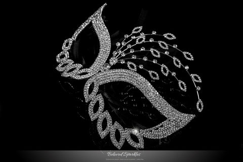 Glynn Art Deco Leaves Masquerade Mask | Silver | Crystal - Beloved Sparkles