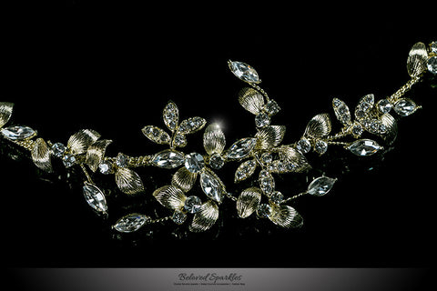 Trista Gold Leaf Hair Tie Headband | Gold | Swarovski Crystal - Beloved Sparkles
 - 2