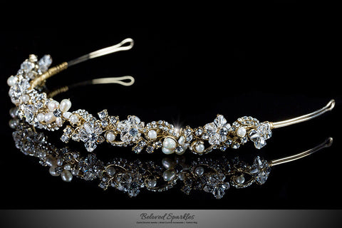 Eva Floral Pearl Gold Headband | Swarovski Crystal - Beloved Sparkles
 - 2