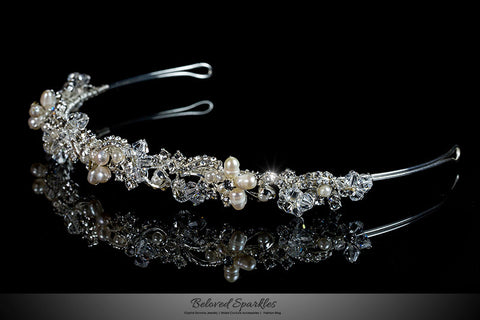 Eva Floral Cream Pearl Silver Headband | Swarovski Crystal - Beloved Sparkles
 - 2