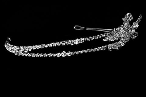 Sandra Two Row Floral Silver Headband | Swarovski Crystal - Beloved Sparkles
 - 2