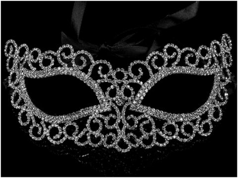 Marilee Art Deco Swirl Masquerade Mask | Crystal | Silver