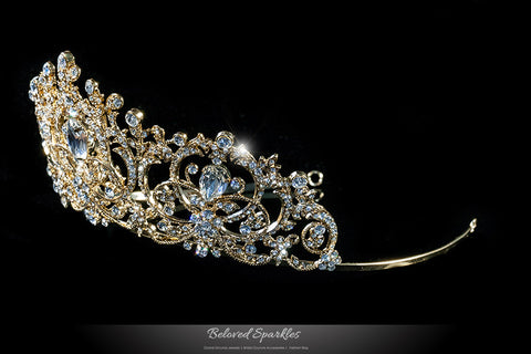 Lucia Victoria Statement Gold Tiara | Swarovski Crystal - Beloved Sparkles
 - 2