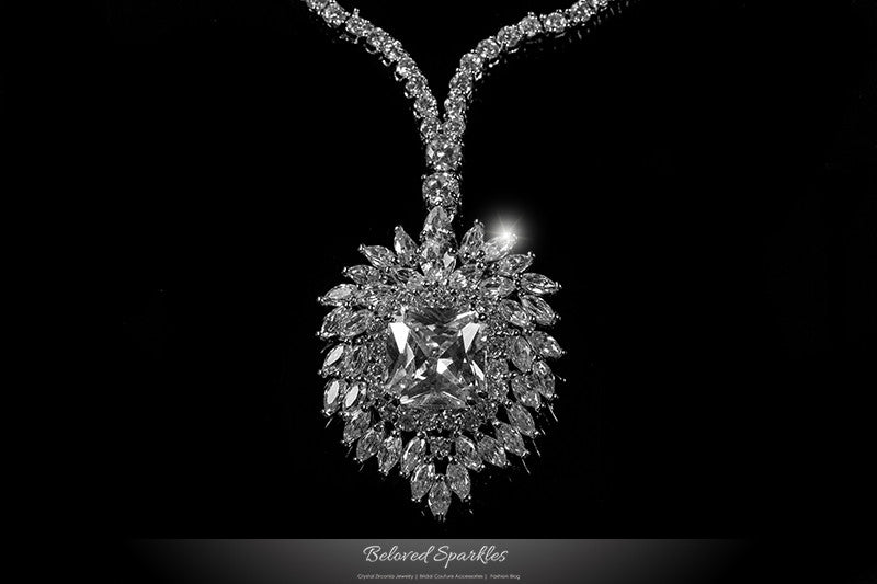 Brisa Vintage Royal Cluster Pendant Necklace Set | 80 Carat | Cubic Zirconia - Beloved Sparkles