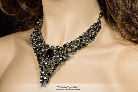 Dawna Art Deco Black Necklace Set | Crystal - Beloved Sparkles