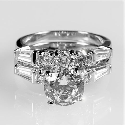 Odessa 2ct Round CZ Baguette Engagement & Wedding Ring Set | 4ct