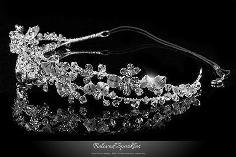 Cherise Two Row Flower Silver Headband | Swarovski Crystal - Beloved Sparkles
 - 2
