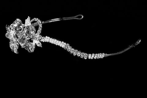 Rosalba Twin Flower Pearl Silver Headband | Swarovski Crystal - Beloved Sparkles
 - 2
