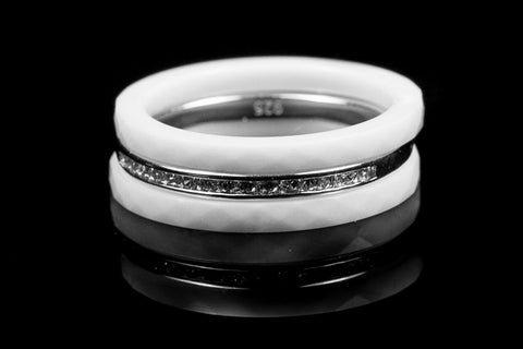 Calia White Ceramic Triplet CZ Ring | Sterling Silver