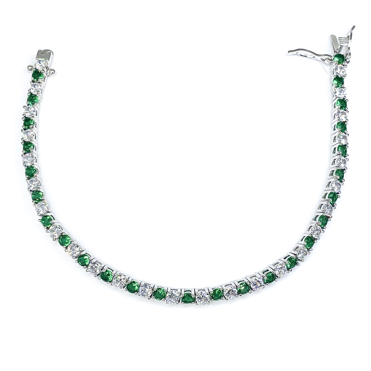 Cassidy 3 Emerald and Clear Round  CZ Tennis Bracelet – 7in | 10ct