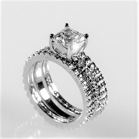 Charla 1ct Princess CZ Engagement Triple Ring Set | 1.5ct