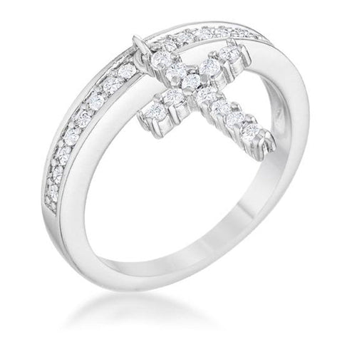 Christine CZ Cross Charm Silver Ring