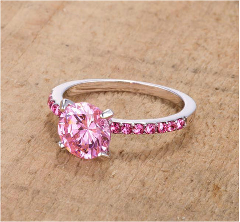 Celia Pink CZ Rhodium Cocktail Ring | 2.5ct