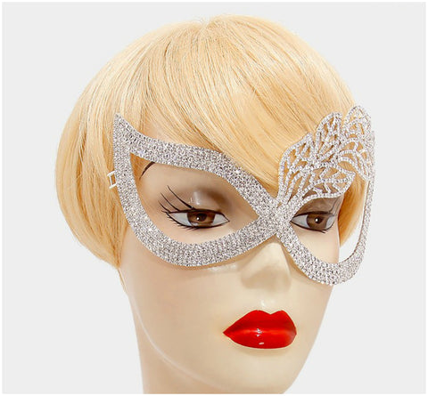 Cyntia Flower Leaf Crystal Masquerade Mask | Crystal | Silver