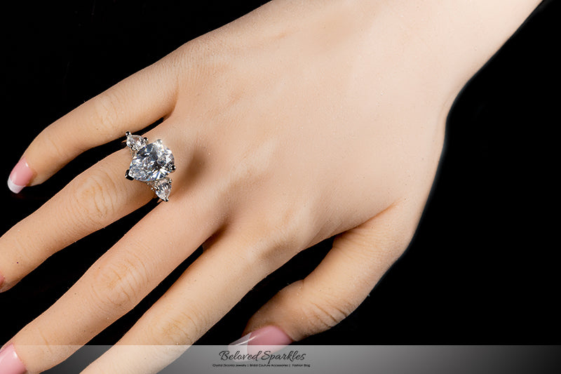 Delilah 6ct Pear Three Stone Engagement Ring | 7.5ct
