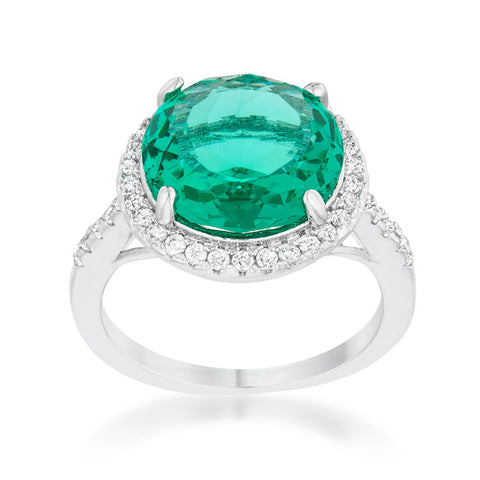 Emie Aqua Green Round Halo Classic Cocktail Ring | 8.5 Carat | Cubic Zirconia - Beloved Sparkles