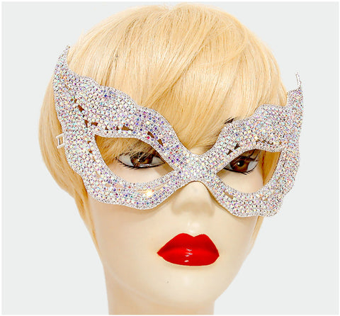 Ena Art Deco Cat Eye Statement Masquerade Mask | Silver | Crystal - Beloved Sparkles
 - 2