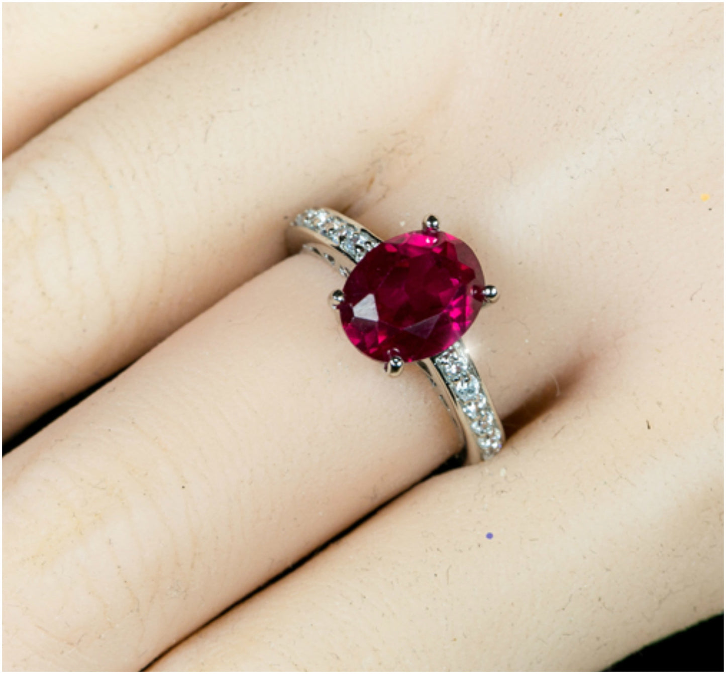 Evelina Ruby Oval Solitaire Engagement Ring | 3ct | Cubic Zirconia | Sterling Silver