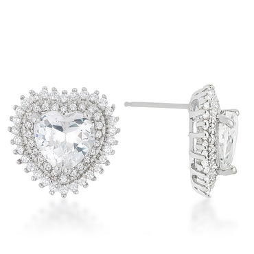 Fae 14mm Halo Heart Romantic Stud Earrings | 4.5ct