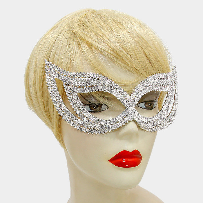 Frances Double Cluster Cat Eye Crystal Silver Masquerade Mask. - Beloved Sparkles
 - 2