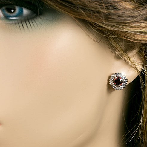 Belle 6mm Garnet Red Halo Stud Earrings | 2ct