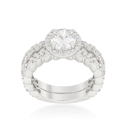 Kassidy Zig Zag Halo Engagement and Wedding Ring Set | 3.25 Carat | Cubic Zirconia - Beloved Sparkles
 - 1