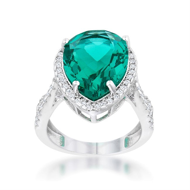 Laura Teal Aqua Green Pear Halo Ring | 10ct