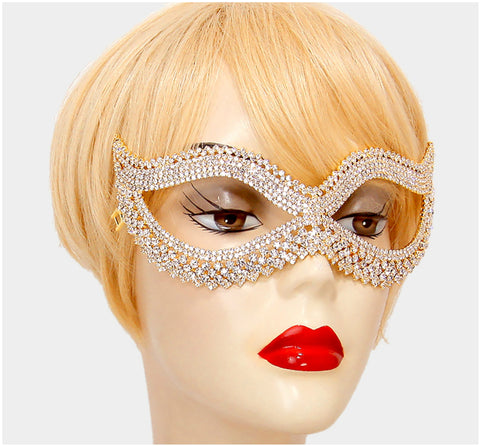 Leeza Classic  Cat Eye Masquerade Mask | Gold | Crystal - Beloved Sparkles
 - 2
