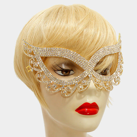Lynn Swirl Cat Eye Masquerade Mask | Gold | Crystal - Beloved Sparkles
 - 2