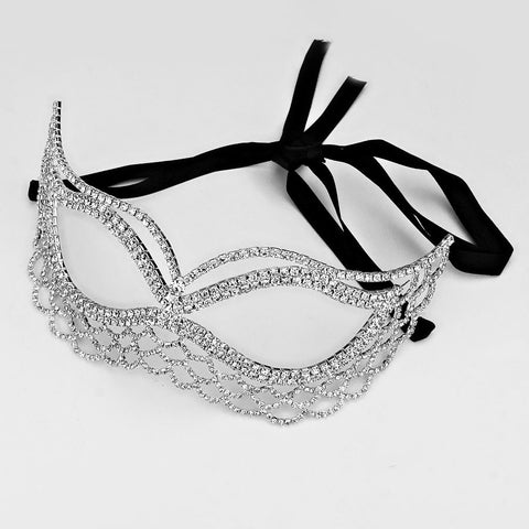 Mirka Wave Swirl Filigree Masquerade Mask | Silver | Crystal - Beloved Sparkles
 - 2