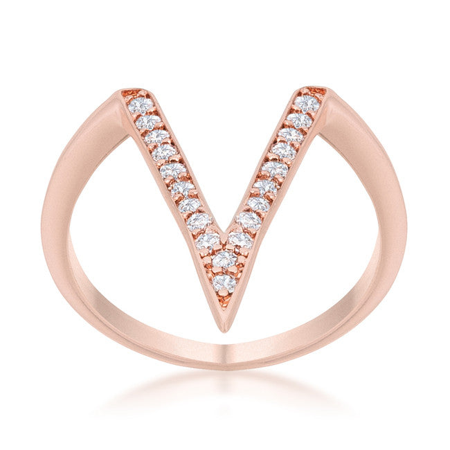 Michelle Rose Gold Delicate V-Shape  Fashion Cocktail Ring | 0.5ct | Cubic Zirconia | Rose Gold - Beloved Sparkles
