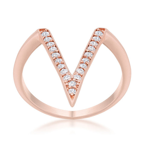 Michelle Rose Gold Delicate V-Shape  Fashion Cocktail Ring | 0.5ct | Cubic Zirconia | Rose Gold - Beloved Sparkles