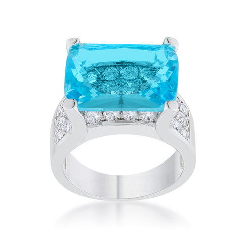 Mina Aqua Blue Cluster Statement Cocktail Ring | 16ct | Cubic Zirconia | Silver - Beloved Sparkles