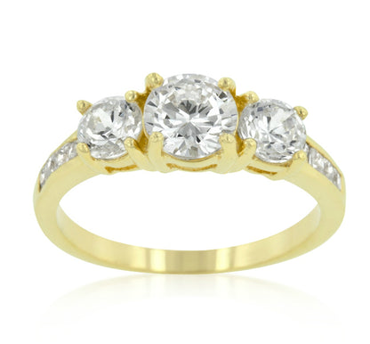 Misty Three Stone Gold Engagement Ring | 3.3ct | Cubic Zirconia  | 18k Gold - Beloved Sparkles