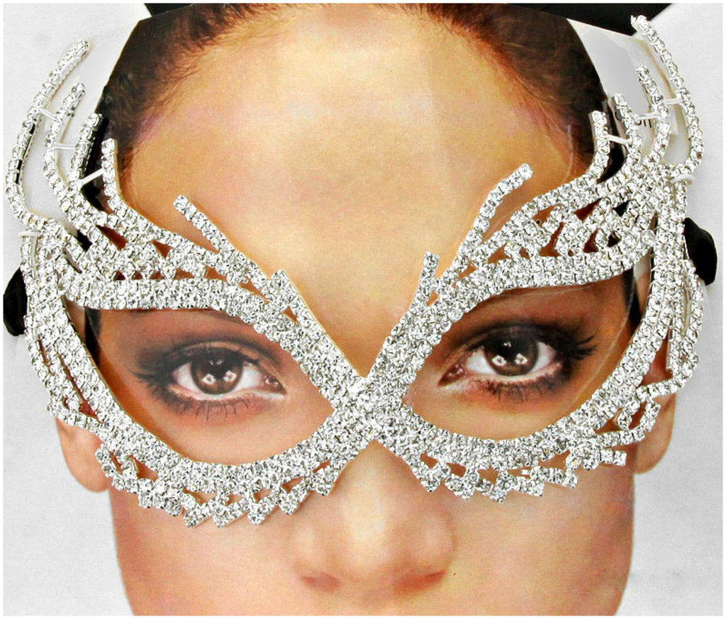 Nadelie Modern Cat Eye Masquerade Mask Silver Crystal