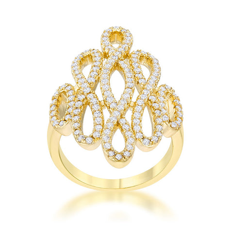 Natasha 14k Gold Filigree  Art Deco Contemporary Ring | 1.5 Carat |Cubic Zirconia - Beloved Sparkles
 - 2
