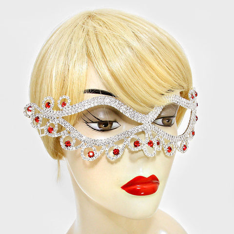 Bahati Swirl Filigree Cat Eye Ruby Red Masquerade Mask | Silver | Crystal - Beloved Sparkles
 - 2
