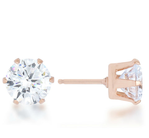 Reign Round Rose Gold Stud Earrings – 6mm | 1ct | Stainless Steel