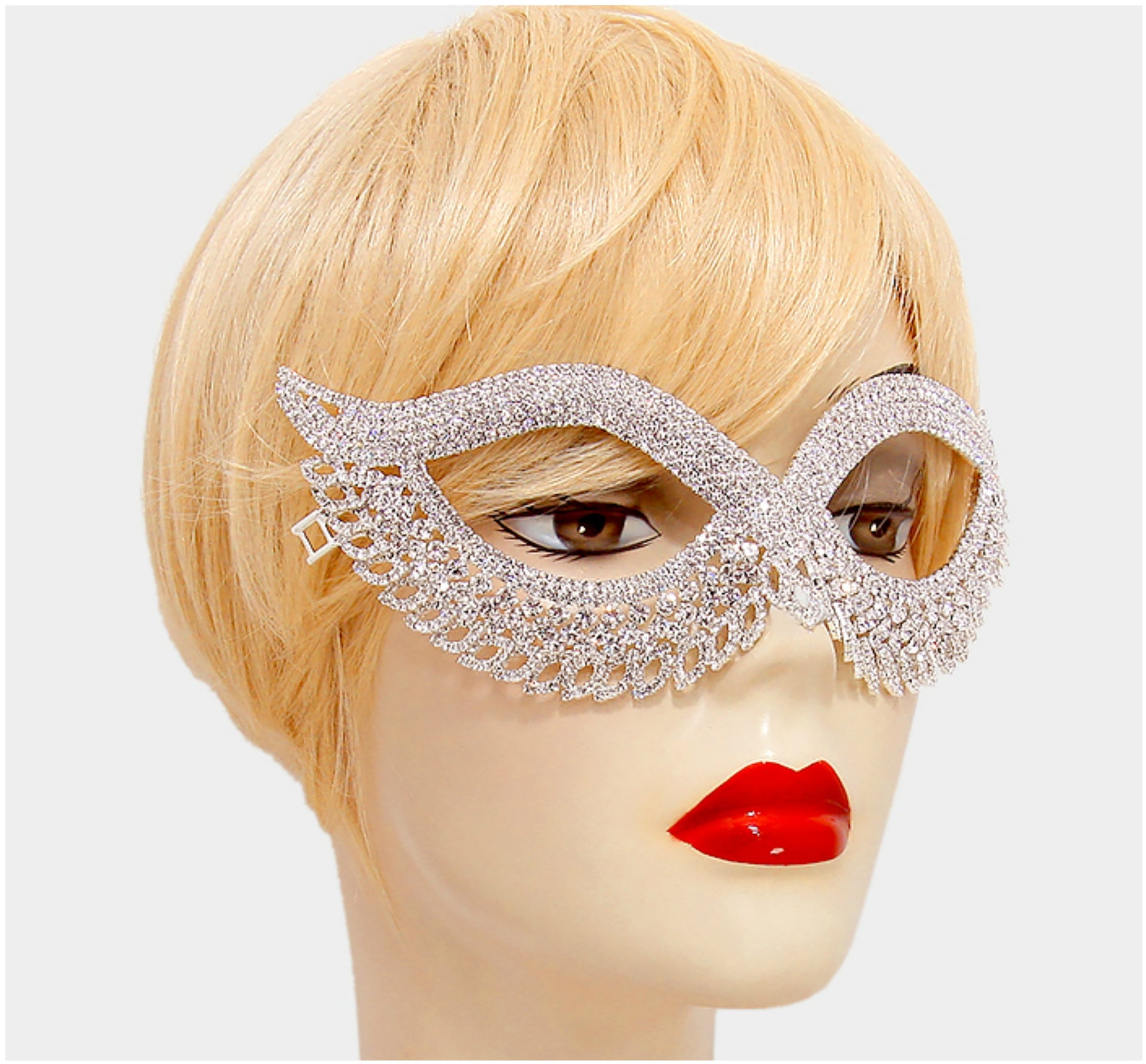Teri Classic Cat Eye Crystal Silver Masquerade Mask. - Beloved Sparkles
 - 2