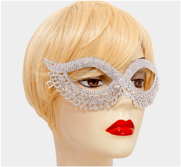 Teri Classic Cat Eye Crystal Silver Masquerade Mask. - Beloved Sparkles
 - 2